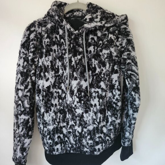 Athleta Women's Tugga Sherpa Jacquard Hoodie Sweatshirt XS Black and Gray - Picture 1 of 4